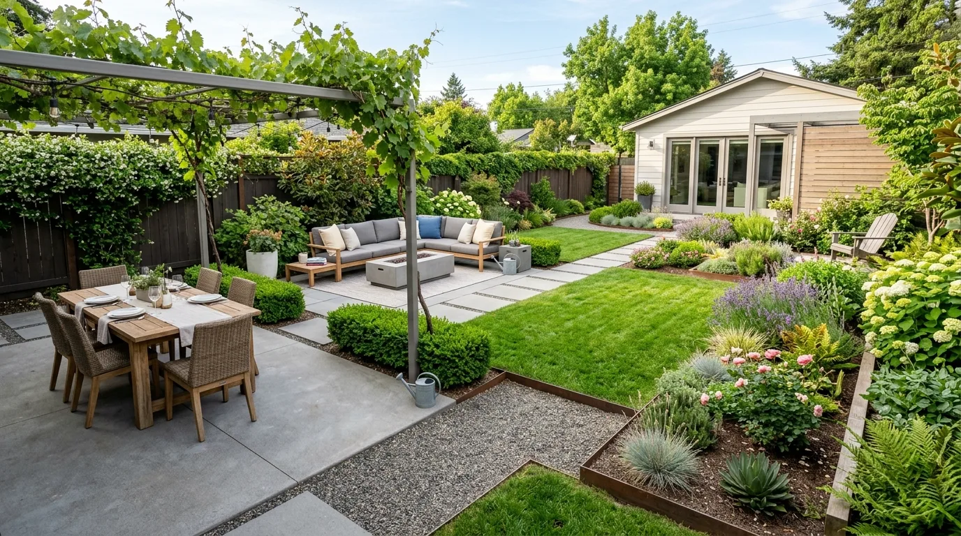 Backyard With Gravel and Concrete Mix